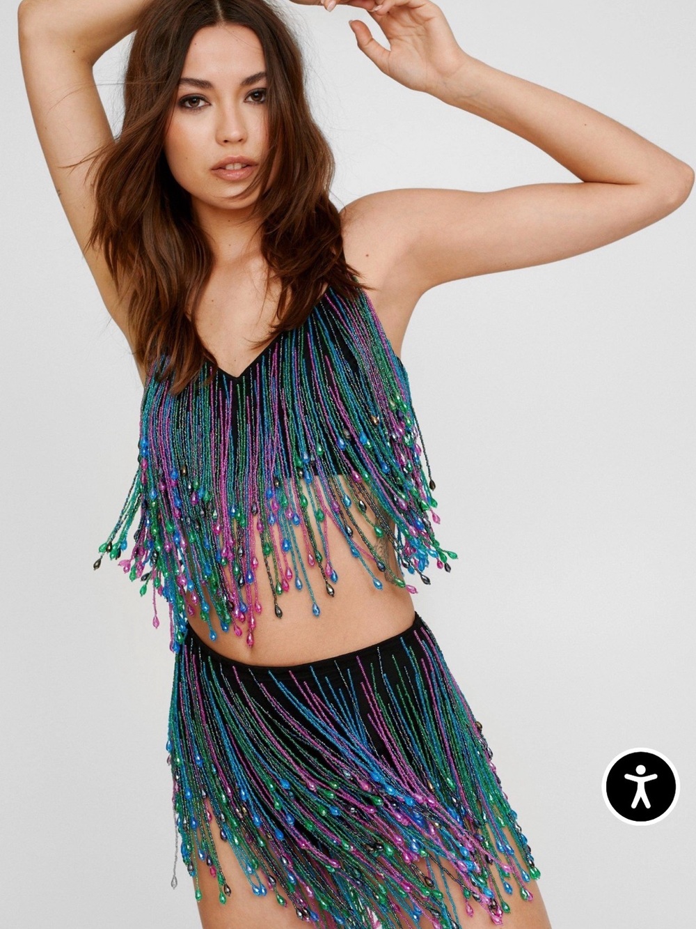 ✨ Nasty Gal Jewel Tassel Beaded Two Piece Set – Size 6 ✨ NWT